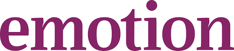 Emotion logo in purple serif text